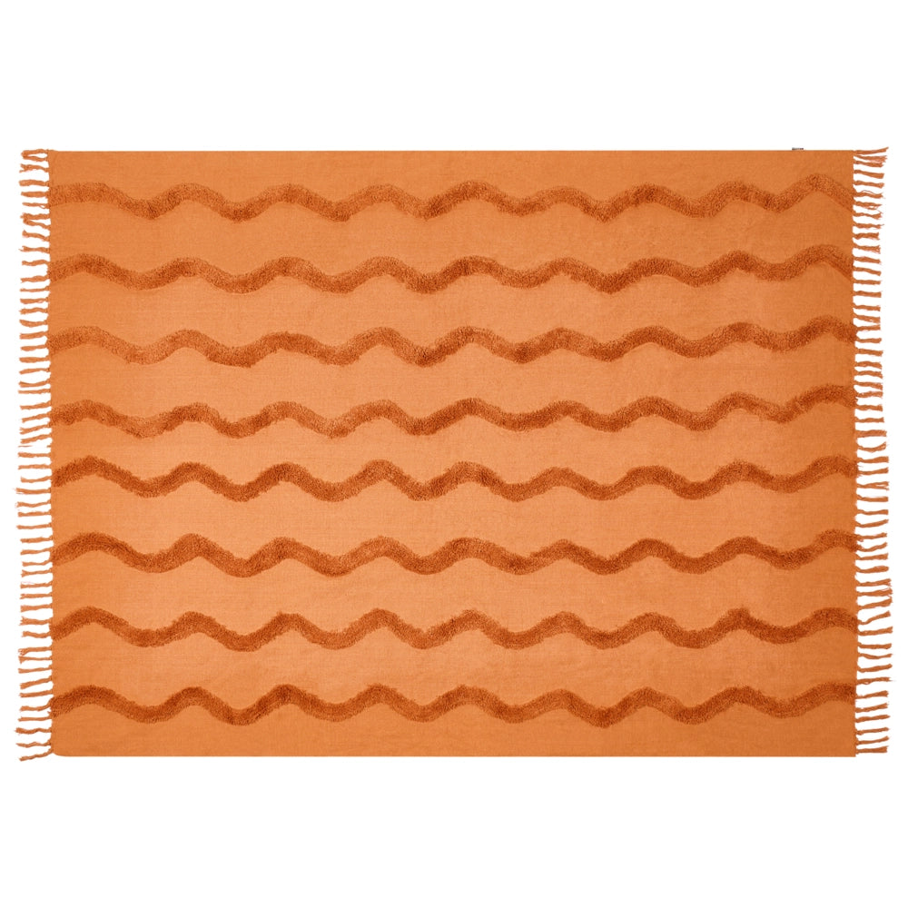 Coperta in cotone arancione con frange e motivo geometrico 150 x 200 cm stile boho soggiorno camera da letto accessorio divano