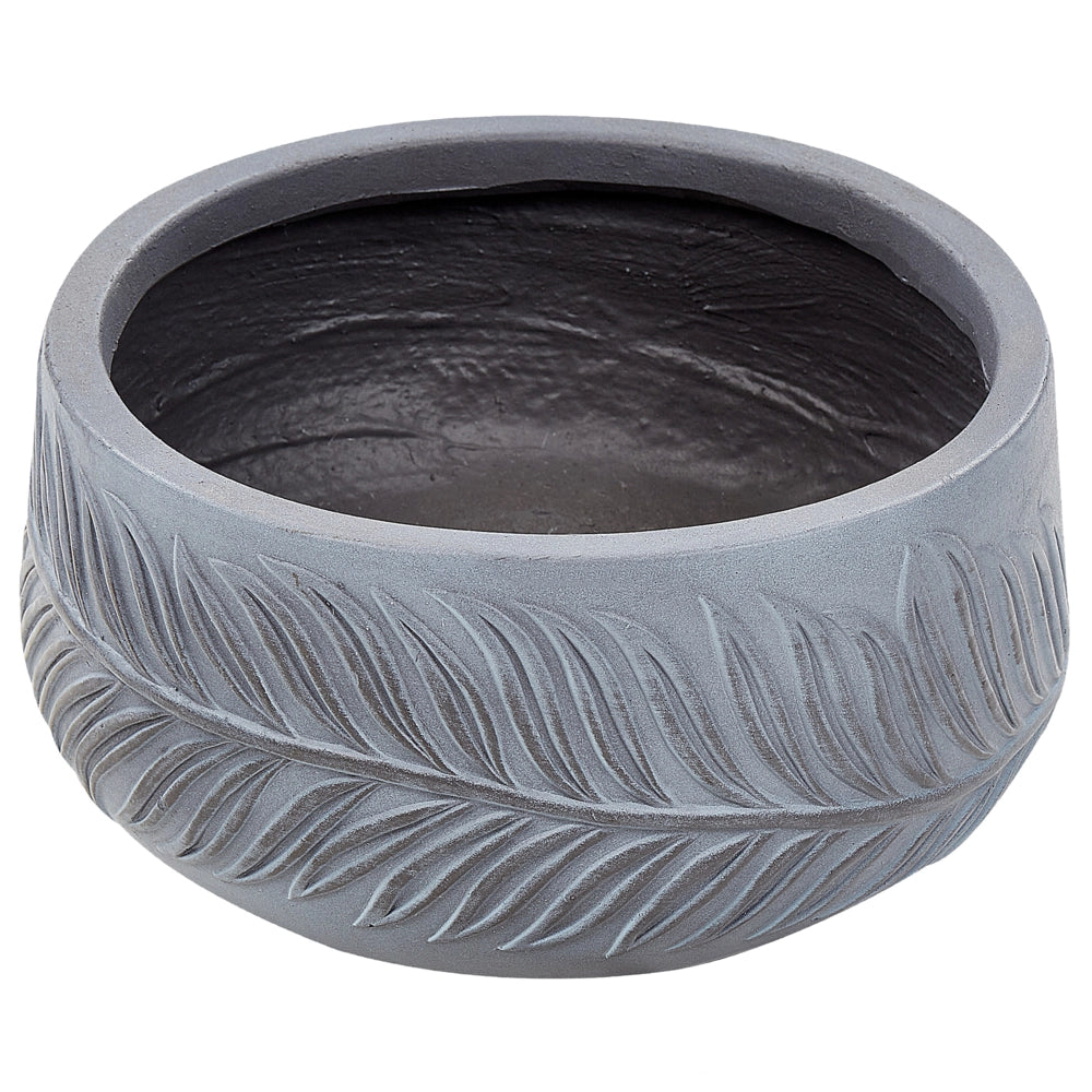 Vaso per piante da esterno in fibra di argilla grigio 25 x 25 x 14 cm Vaso rotondo resistente alle UC Motivo a foglie tradizionale