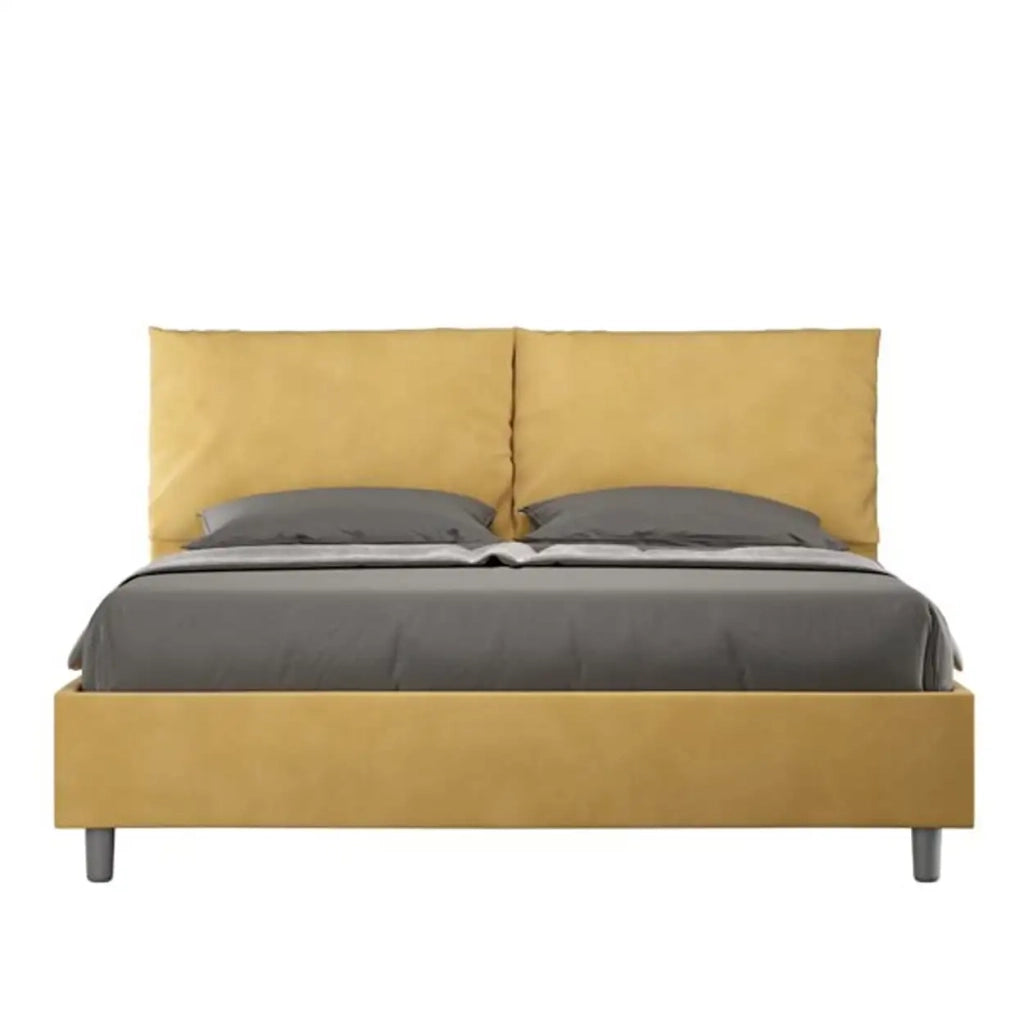 Letto matrimoniale senza rete imbottito 160x200 microfibra ocra Antea