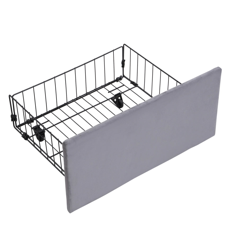 Letto imbottito 140x190 cm in velluto grigio con contenitore; 3 cassetti e testiera regolabile