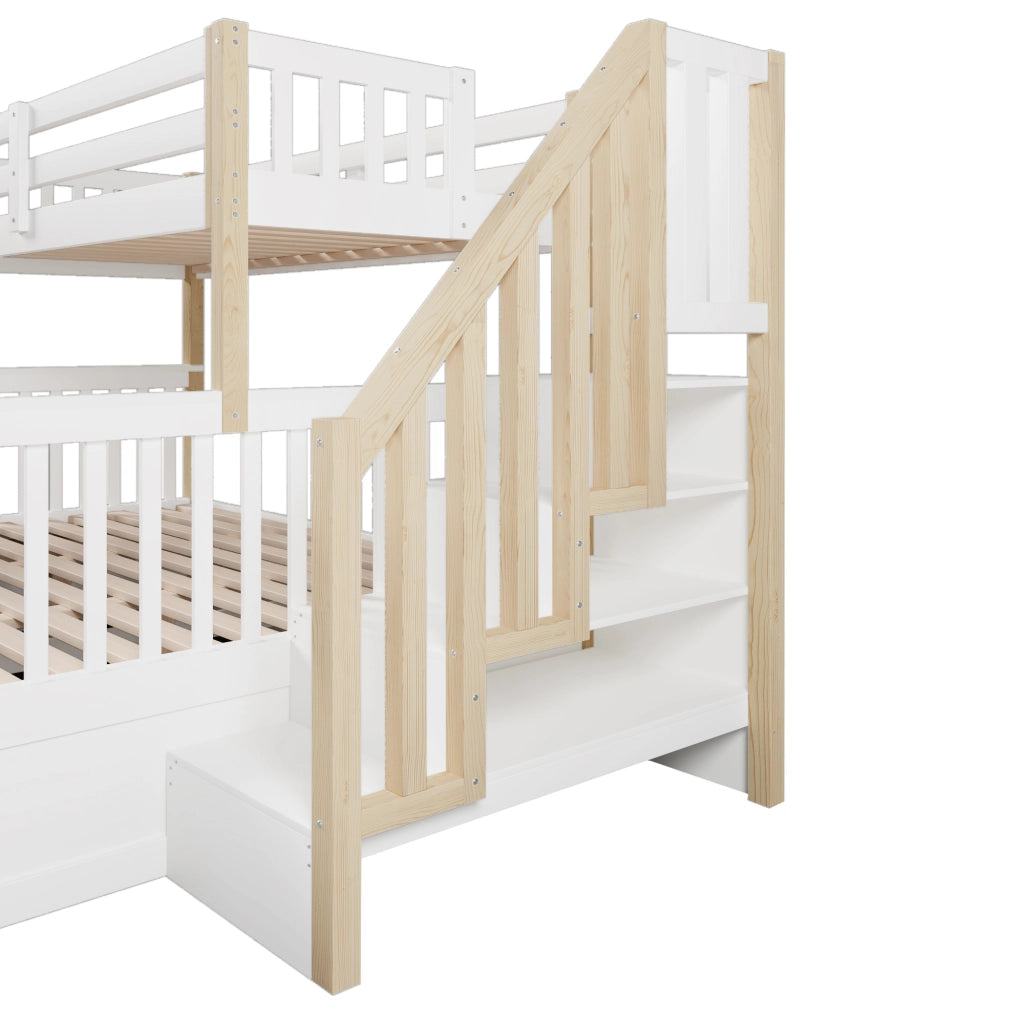 LETTO a castello 90x200 cm+140x200 cm in pino e MDF bianco/naturale