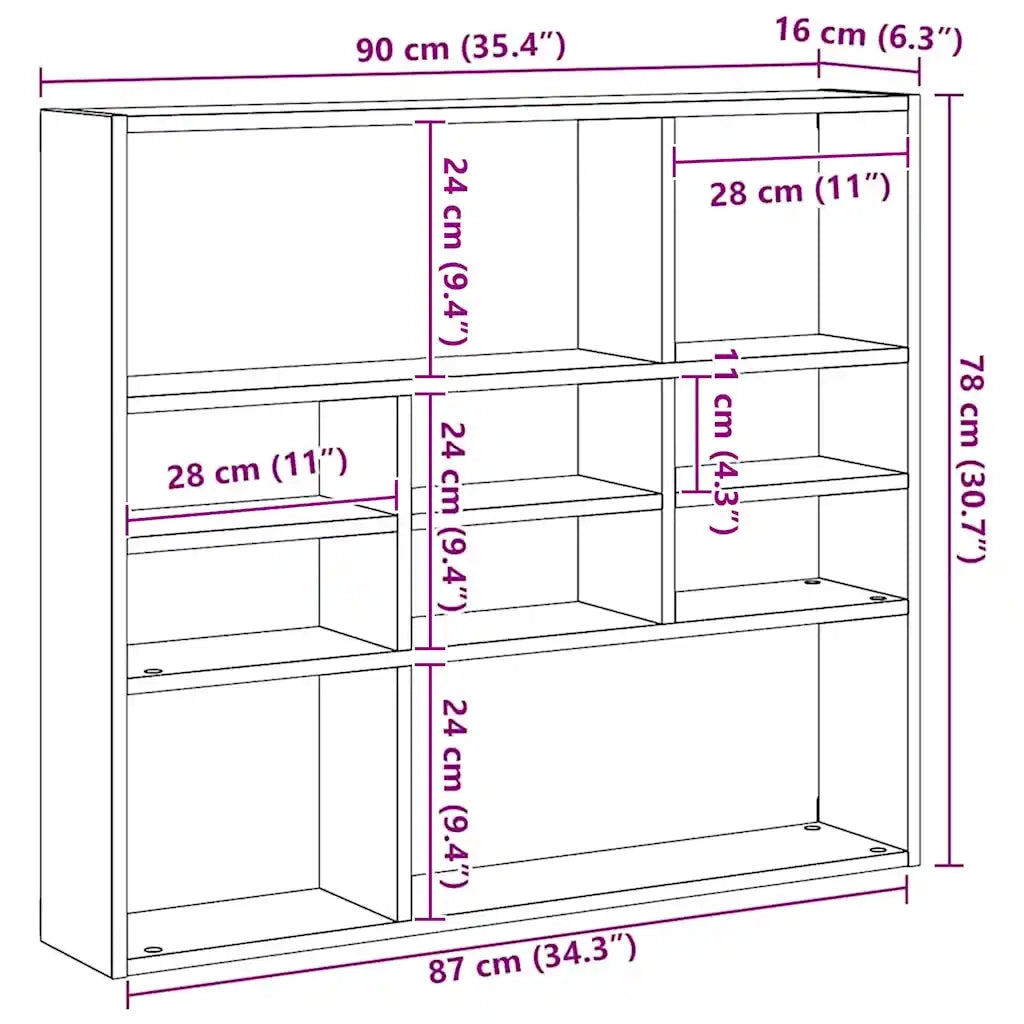 Scaffale a Parete Grigio Cemento 90x16x78 cm Legno Multistrato 802943