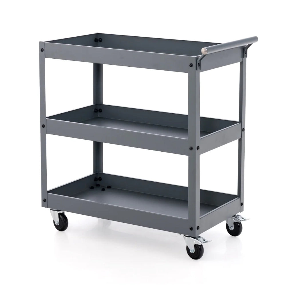 Carrello di servizio multiuso 77,5 x 38 x 79 cm 3 ripiani facile da riporre design pratico metallo grigio chiaro 20_0017526