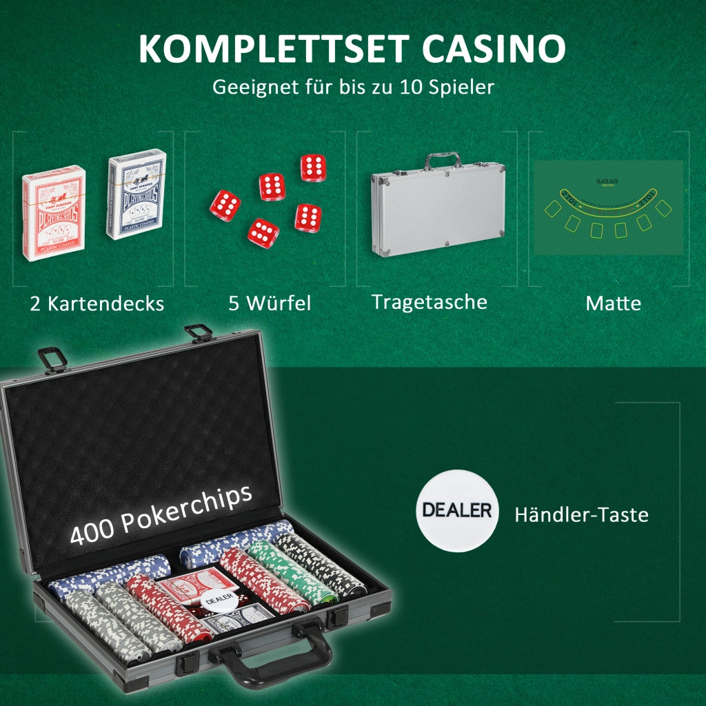 Set da Poker ¨C zephmum ¨C 400 Chip, 2 Mazzi di Carte, 5 Dadi, Disco del Dealer, Tappetino