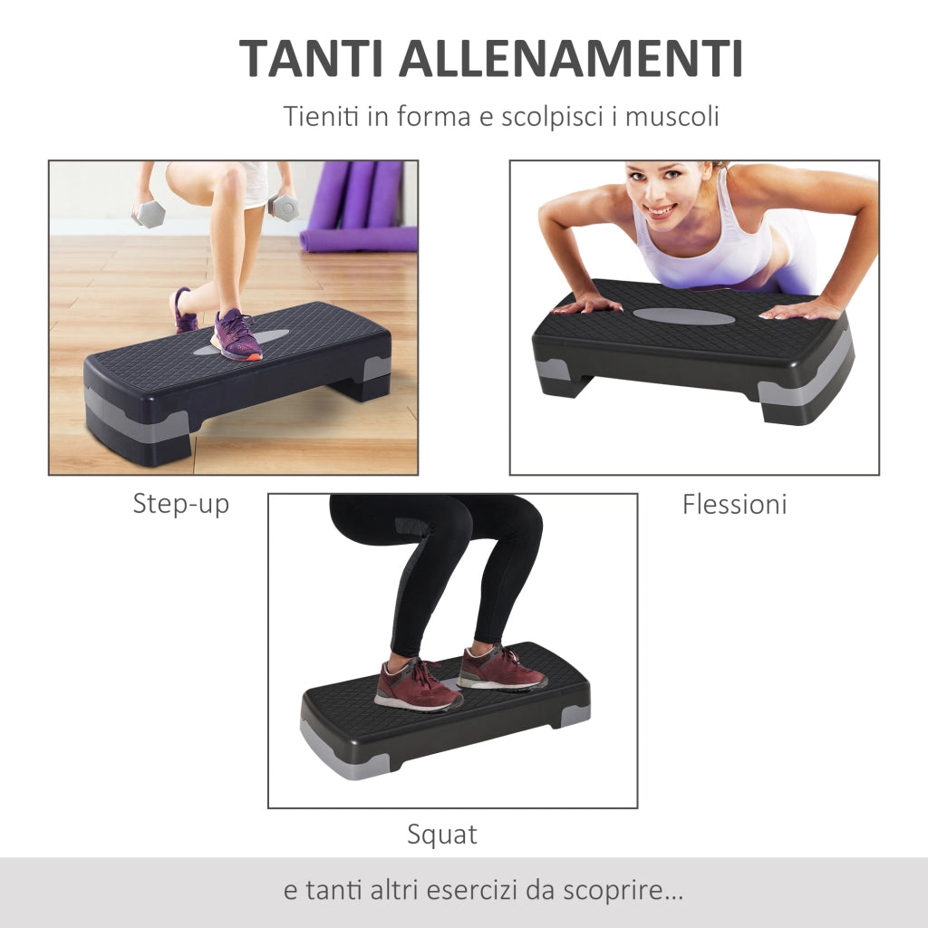 EasyComfort Stepper Fitness Casa, Step Fitness con Altezza Regolabile 10-15 cm, con Strato Antiscivolo, Pedana Step Fitness Casa per Allenamento a Palestra, 68x29cm, Nero e Grigio