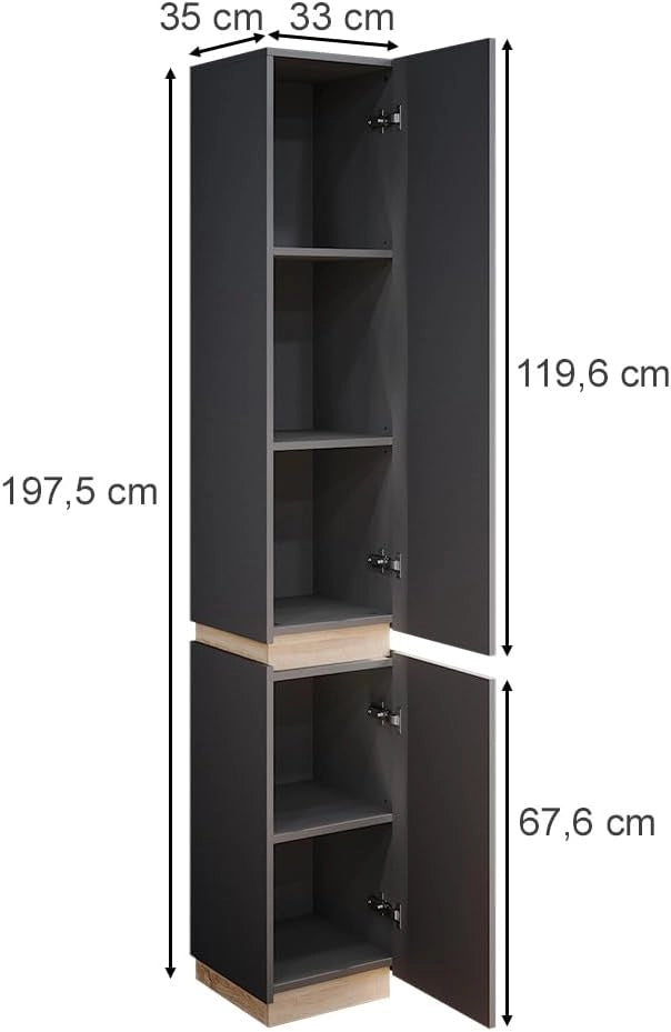 Armadio per il bagno Gloria, Antracite, 33 x 197.5 cm con 2 porte, con apertura per sifone e compatibile con la serie Gloria