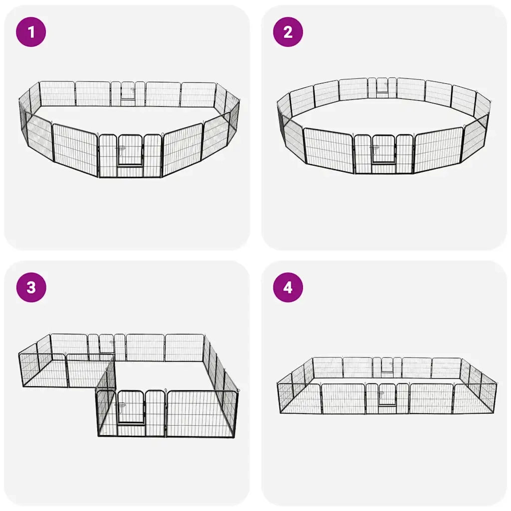 Box per Cani con 16 Pannelli in Acciaio 60x80 cm Nero 275492