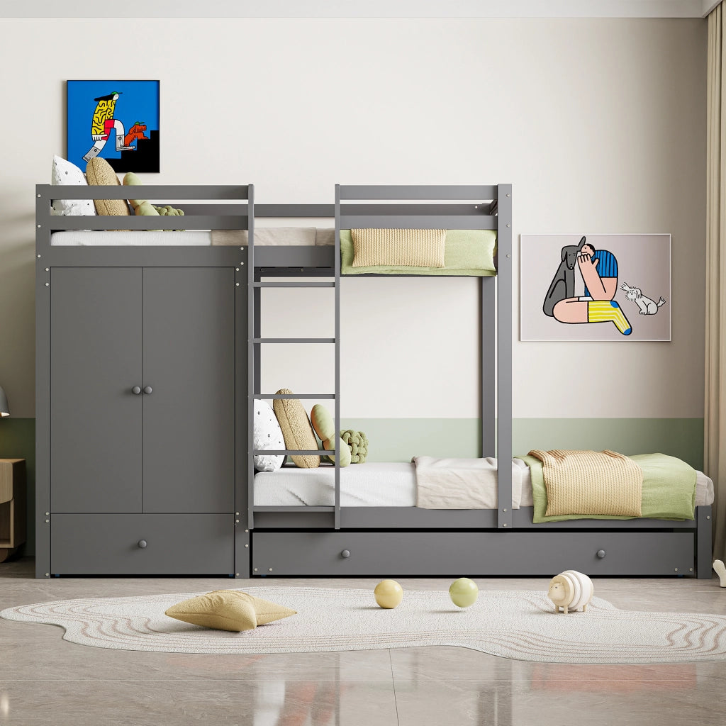 LETTO A CASTELLO con letto estraibile 90x200 cm Legno Grigio
