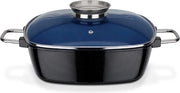 Bollitore - Adatto per Induzione - Quadrato con Coperchio in Vetro Aromaterapia - 5 Litri - Alluminio Fuso - Ceramica - Nero - Blu Cobalto