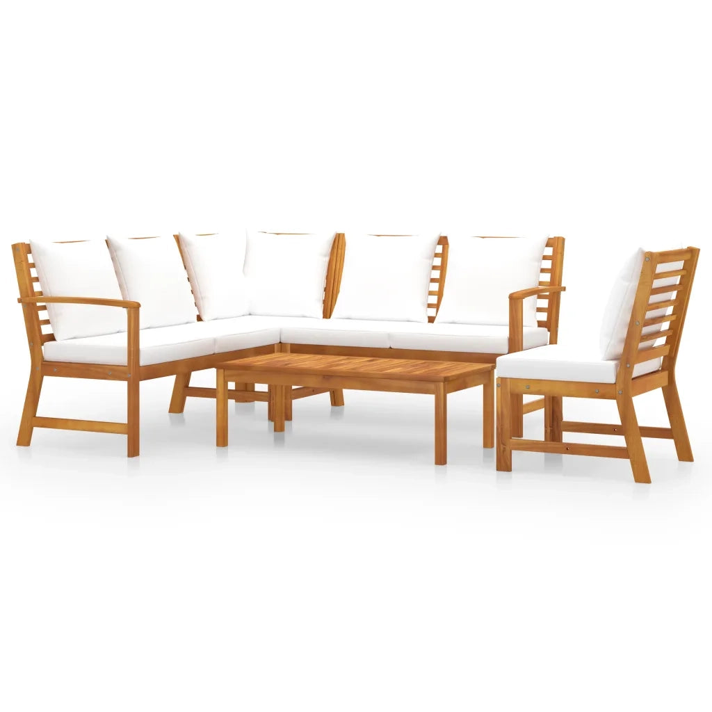 Set Divani da Giardino 5 pz con Cuscini Crema in Legno Acacia 3057770