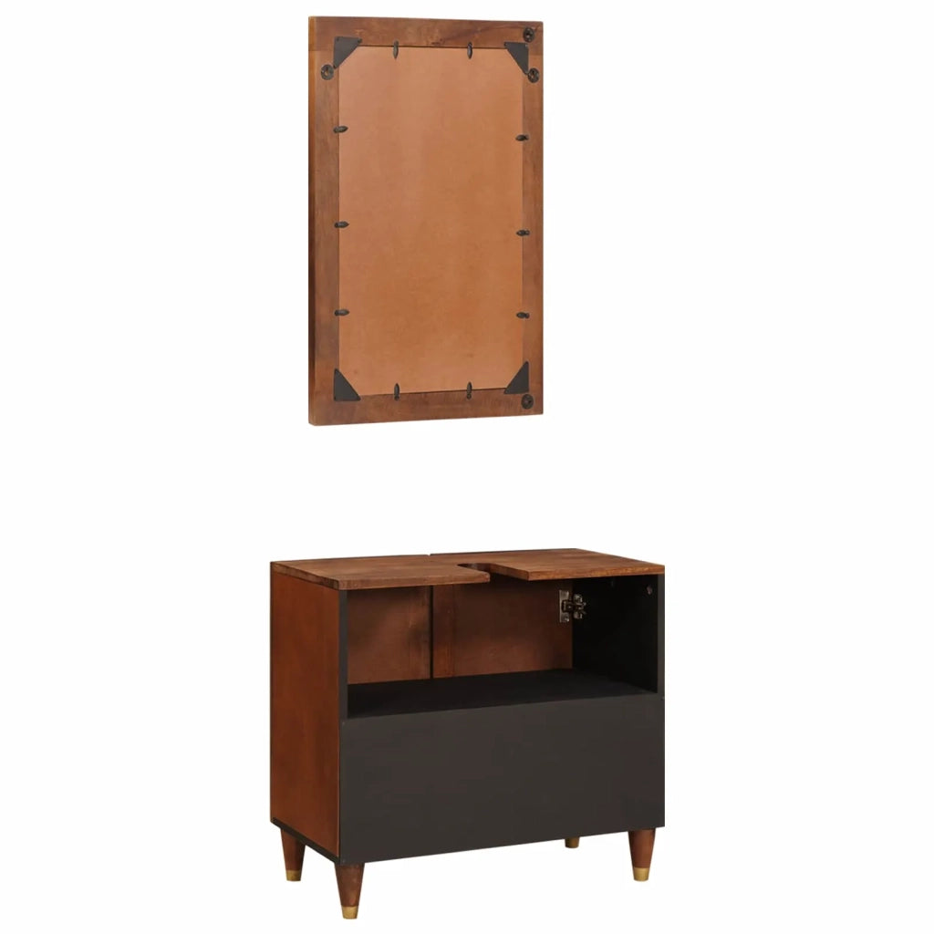 Mobile da Bagno 2 pcs Nero e Oro Legno di mango massello 3310171