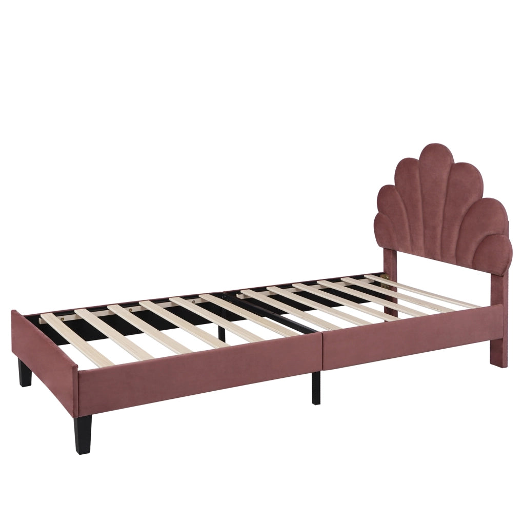 Letto imbottito 90x200 cm in velluto rosso fagiolo con testiera a fiore