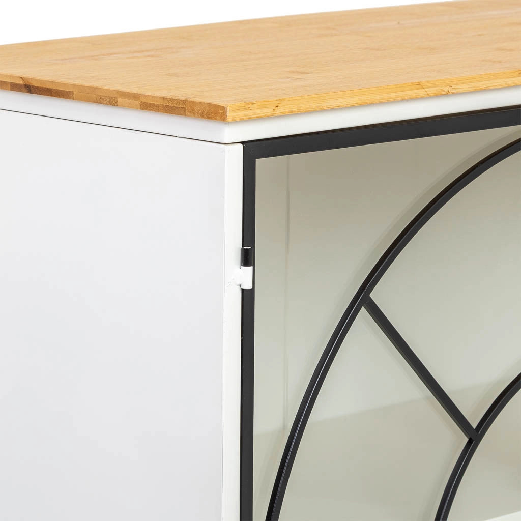 Credenza in vetro, metallo e legno, 2 ante, bianco81x35,5x80h cm