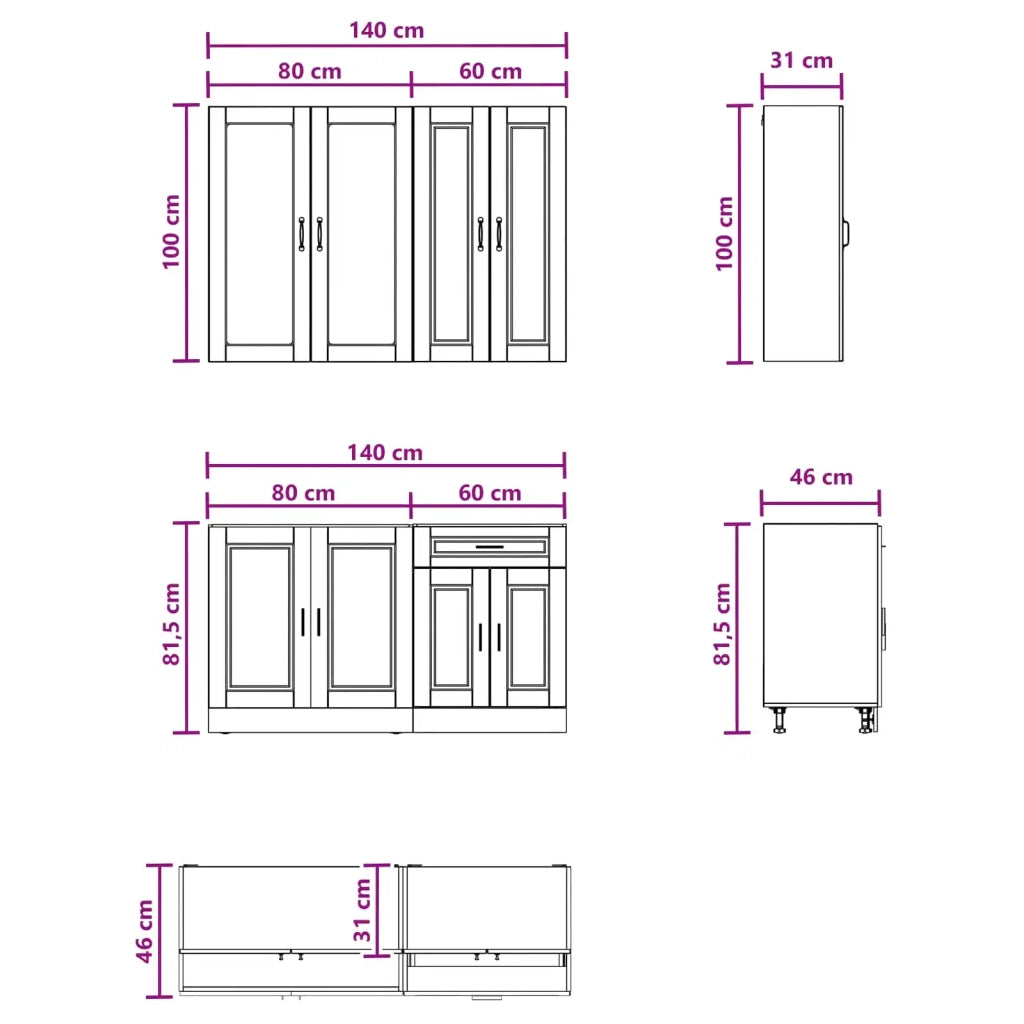 Unità Cucina PORTO 4 pcs Legno antico Legno ingegnerizzato 3438353
