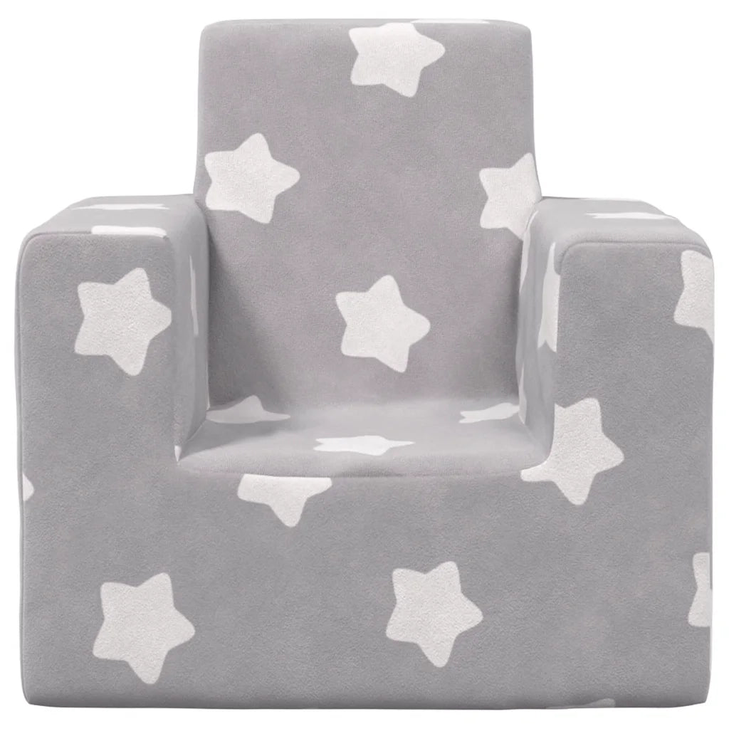 Divano per Bambini-Sofa-Divanetto Grigio Chiaro con Stelle in Morbido Peluche 254068