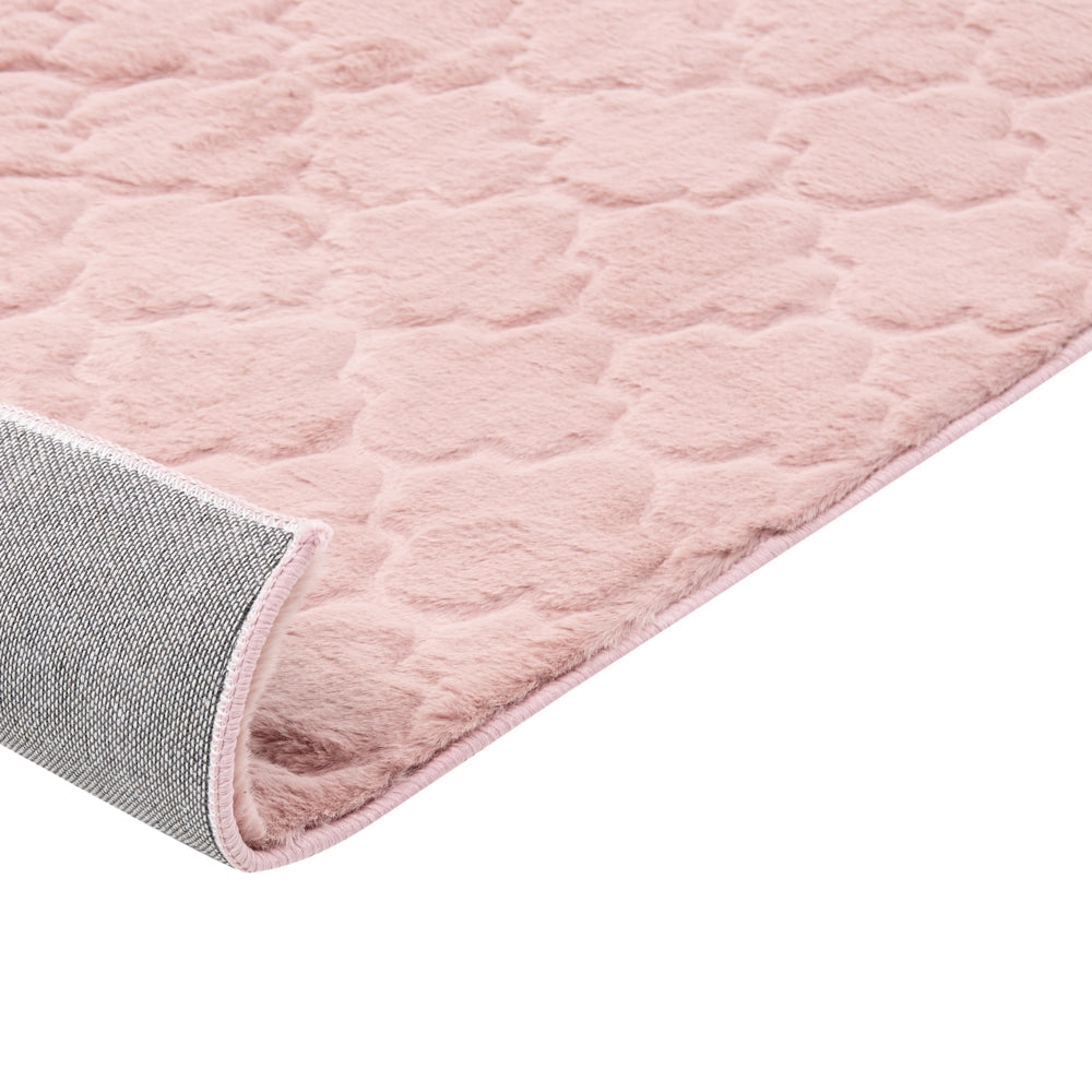 Tappeto in pelle sintetica di coniglio rosa 160 x 230 cm motivo a rete soggiorno camera da letto