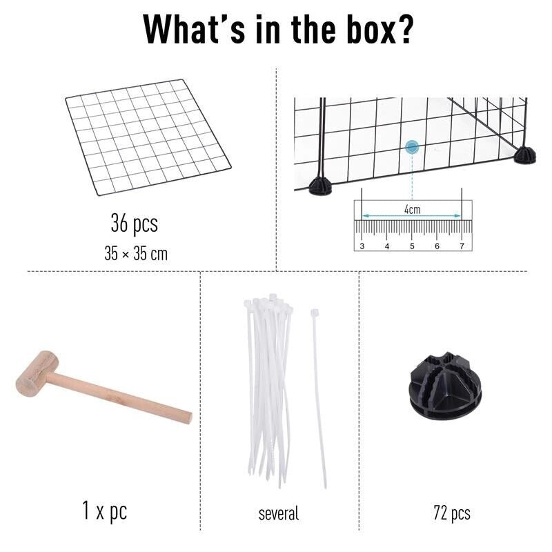 RECINTO GABBIA ANIMALI DOMESTICI IN METALLO NERO 36 PANNELLI 35 X 35 CM