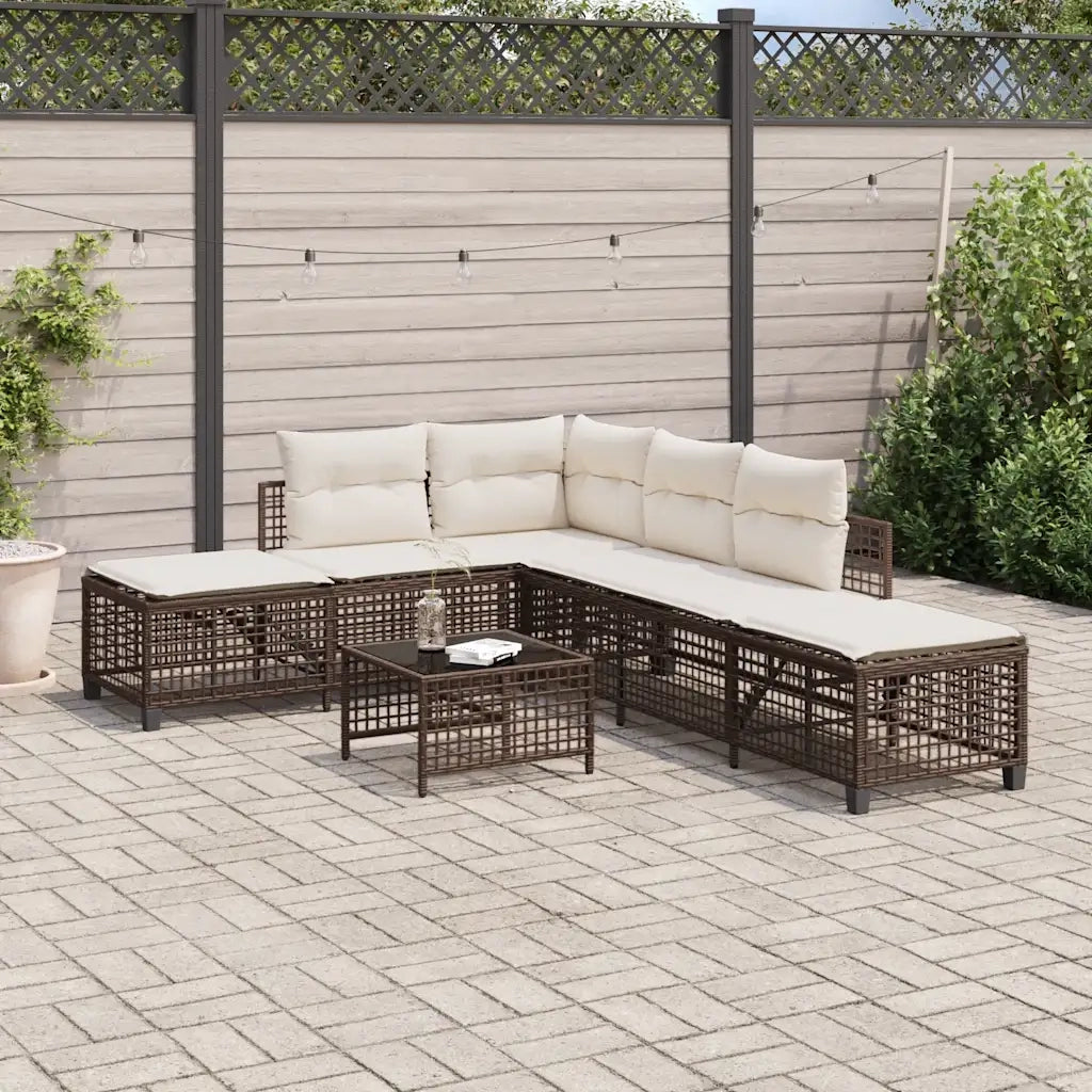 Set Divani ad Angolo 3 pz con Cuscini in Polyrattan Marrone