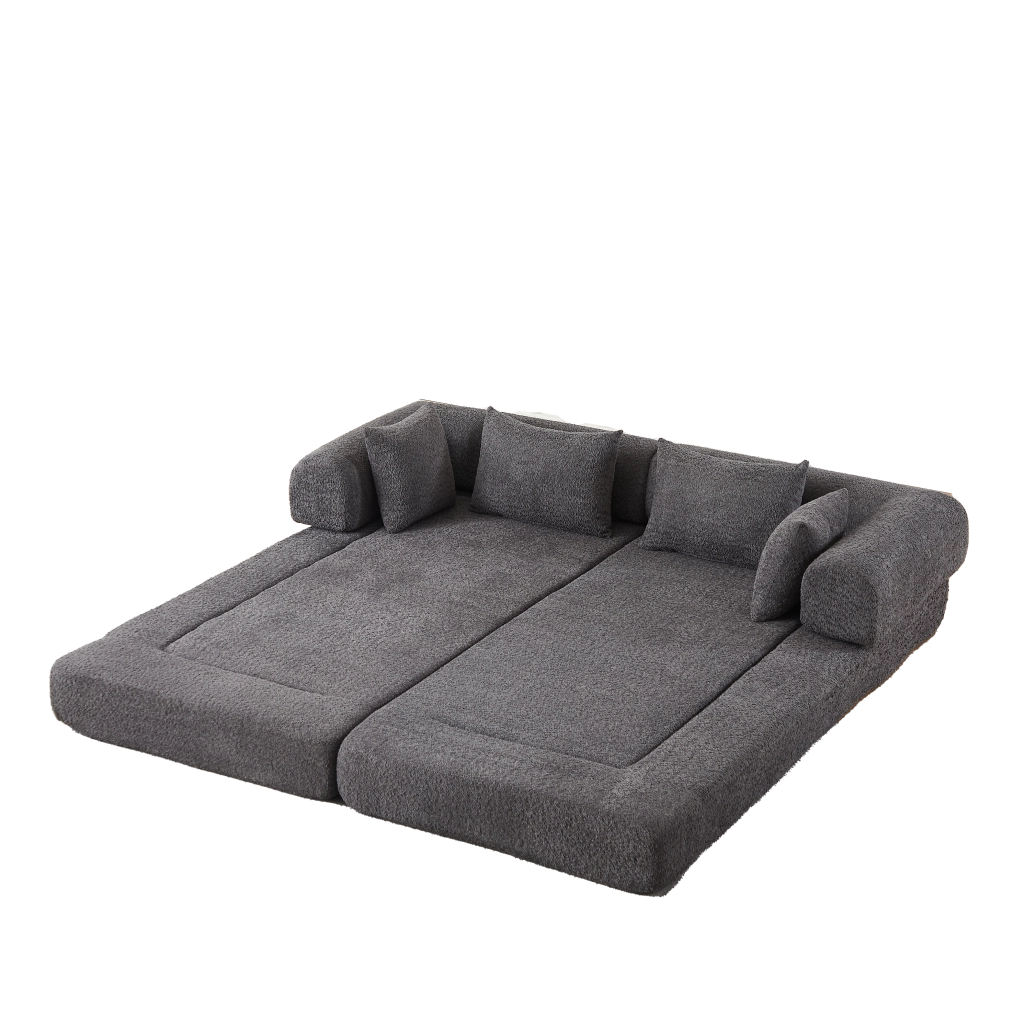 Divano letto modulare 4 in 1 con schienale regolabile in ciniglia grigio
