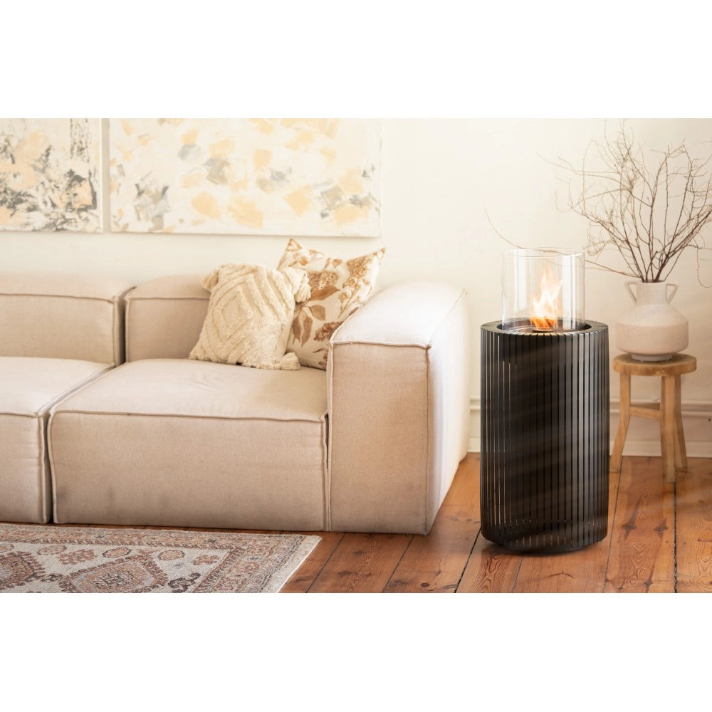 Planika - Biocamino Mandala Caminetto a Bioetanolo Portatile con Tecnologia Commerce, Cilindrico nero in Vetro