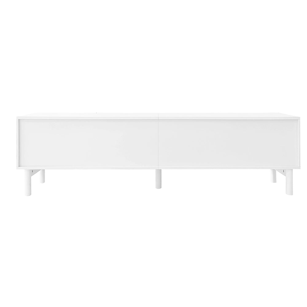 Mobile TV 169x34x45.5 cm; 4 ante senza maniglie con ripiani; MDF e pannello truciolare bianco