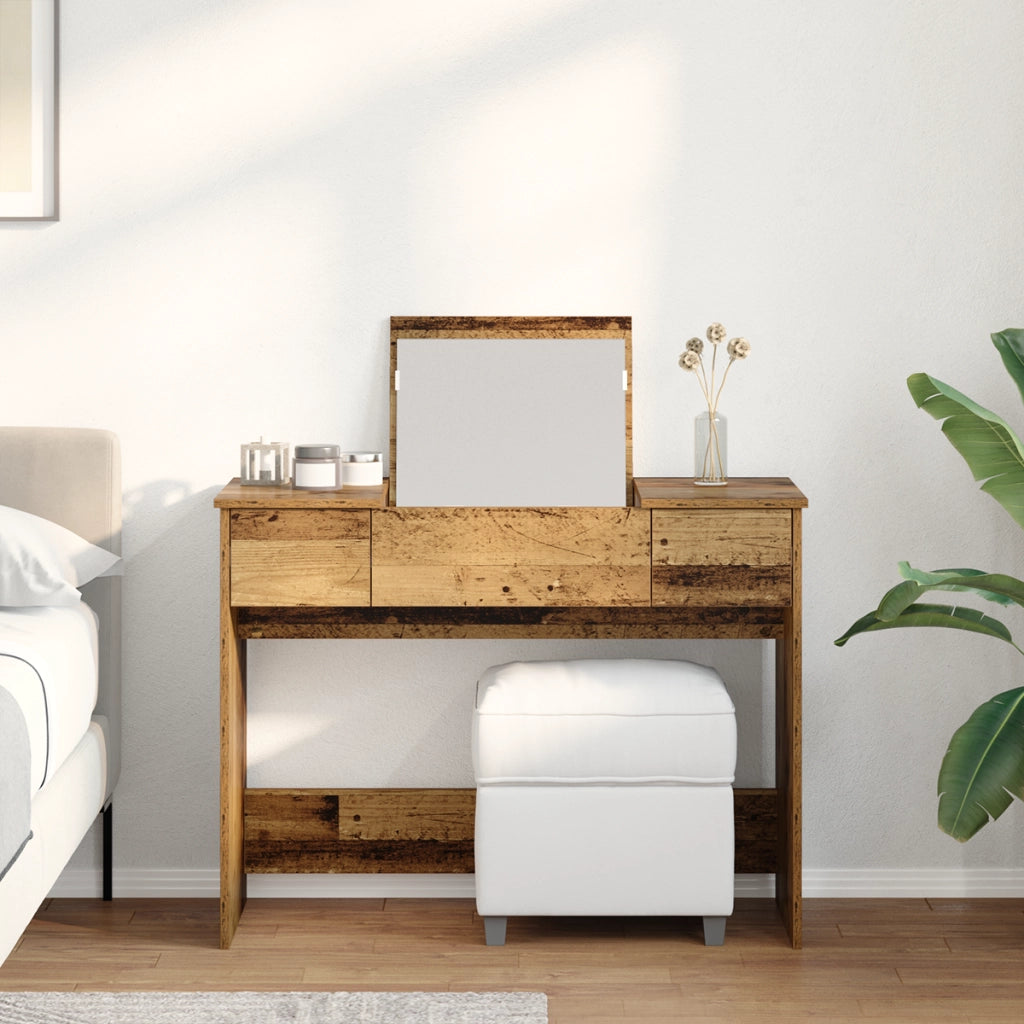 Toletta con specchio legno invecchiato 100x45x76 cm