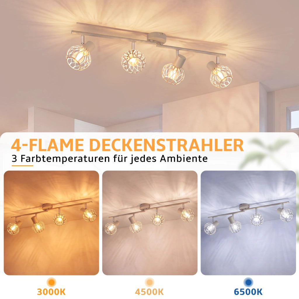 ZMH Faretto da soffitto 4 Luci Grigio E14 Metall Orientabile Moderni per Soggiorno Cucina Corridoio Senza Lampadina