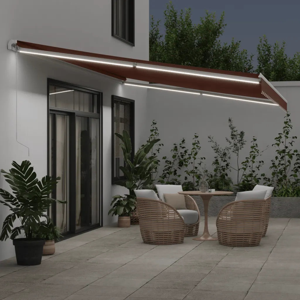 Tenda da Sole Retrattile Manuale con LED Marrone 600x350 cm 3215400
