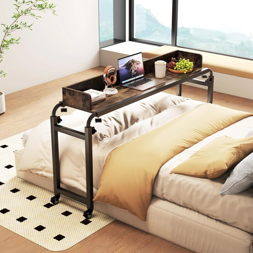 Tavolo da Letto con Ruote, Scrivania Mobile con Altezza e Lunghezza Regolabili, Scrivanie con Ruote per Letto Matrimoniale, Tavola Porta Computer per Casa Ufficio Camera Ospedale