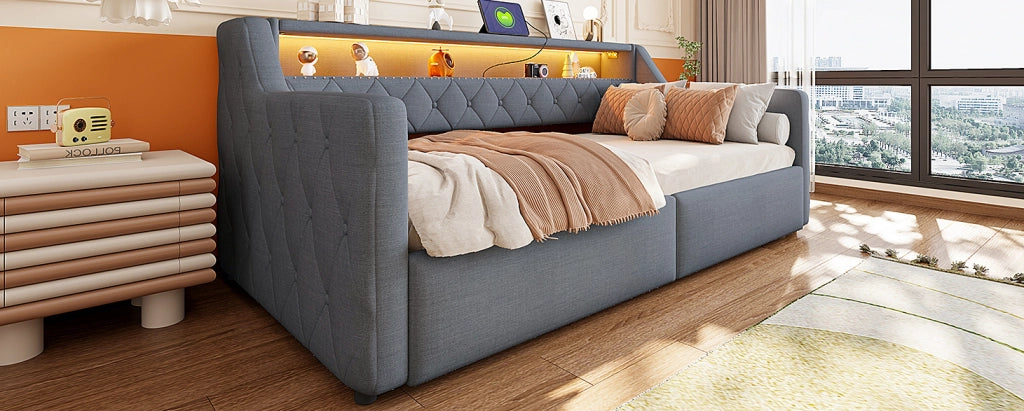 Daybed 90x200 cm con LED, vano contenitore idraulico e prese USB/USB-C