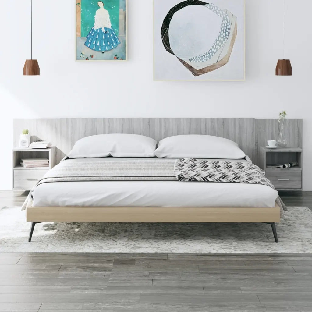 Testiera Letto con Comodini-Testiera con Contenitore in Legno Multistrato Grigio Sonoma 946244