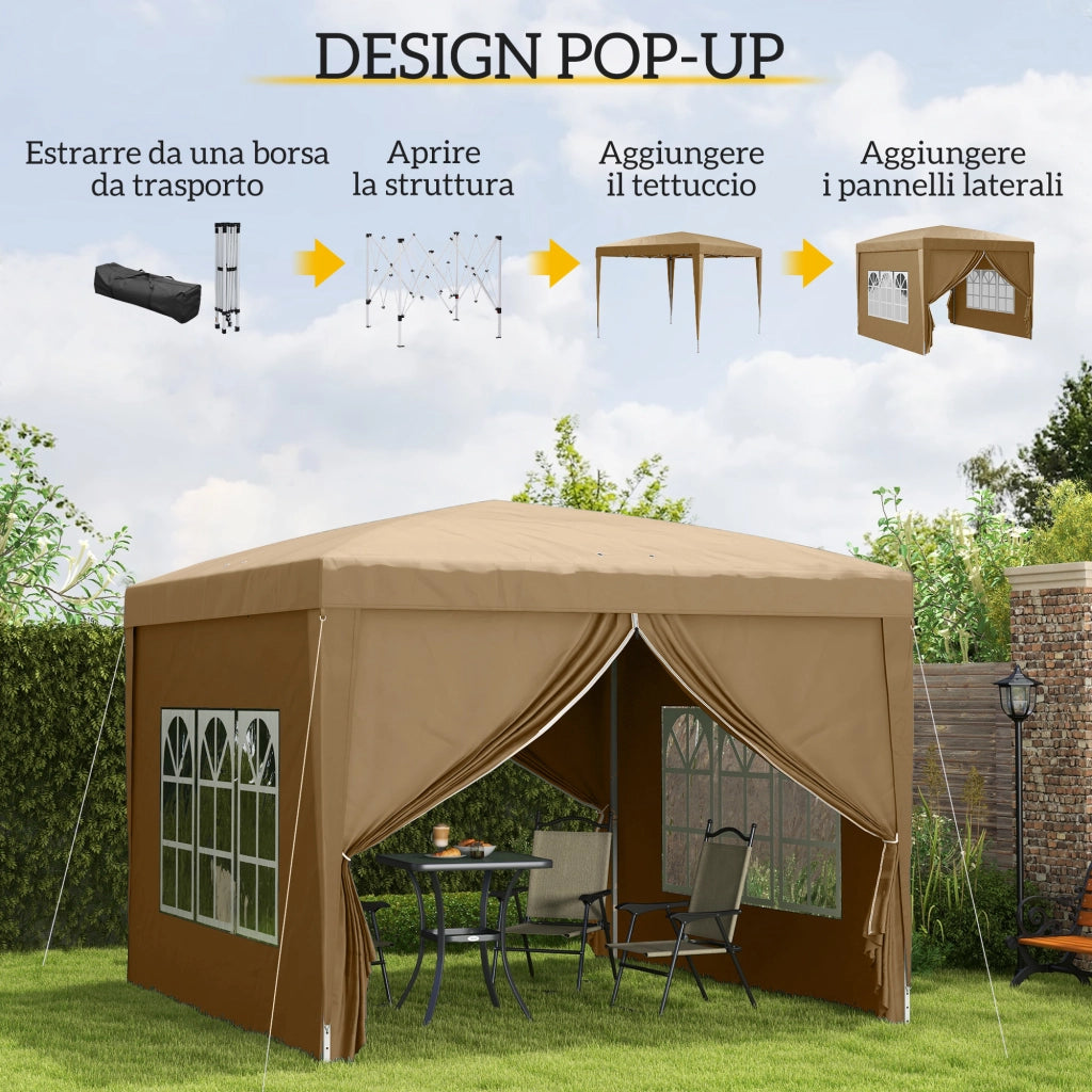 Gazebo da Giardino Pieghevole 3x3 m ¨C zephmum ¨C Acciaio Tessuto Oxford Cachi