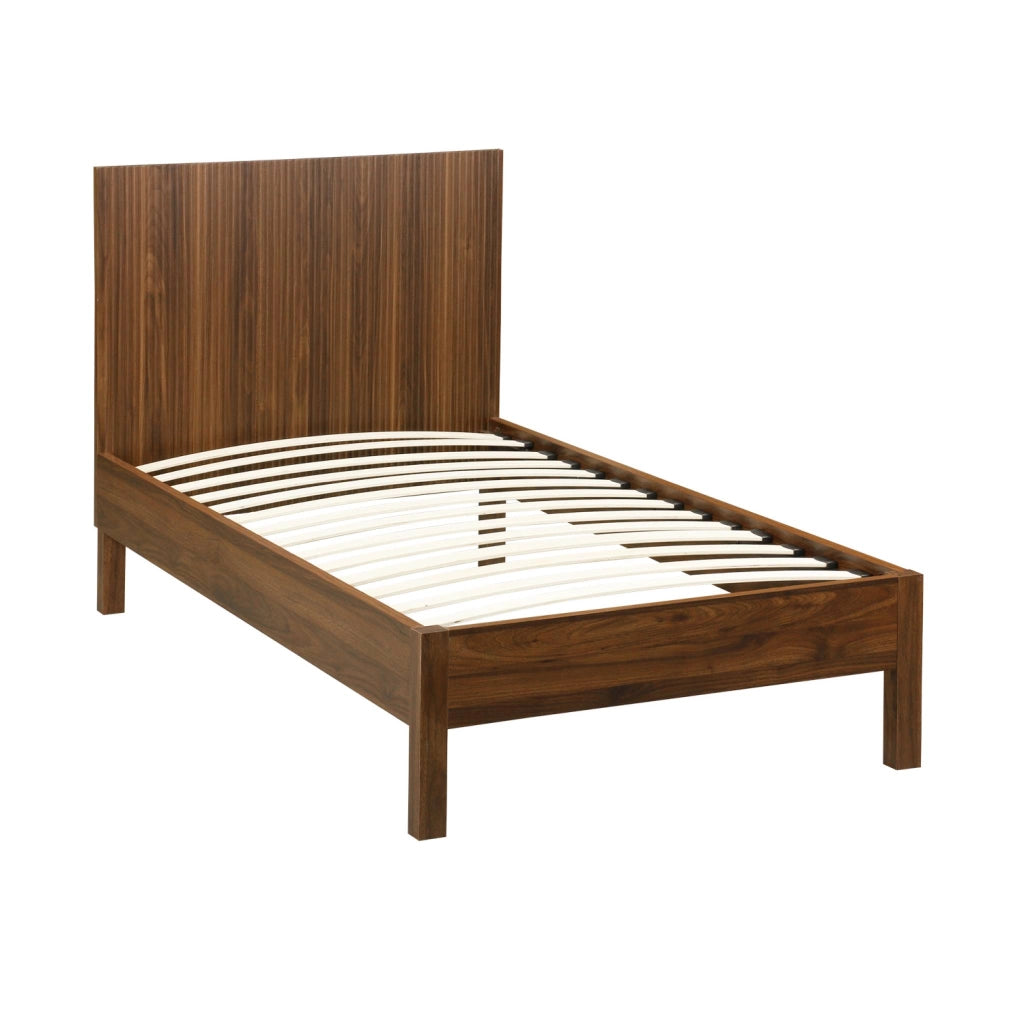 Letto con rete a doghe e testiera 90x190cm decorazione legno, noce