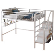 Letto a castello 140x200 cm con scaffali e scala contenitore; metallo; bianco (Senza materasso)