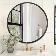 Specchio da parete rotondo con telaio metallico semplice, specchio da parete rotondo moderno, specchio da bagno rotondo, 20 pollici, specchio da bagno circolare nero per bagno, corridoio, soggiorno