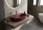 Lavabo ovale da appoggio senza troppo pieno in ceramica con foro rubinetto - Bordeaux Opaco