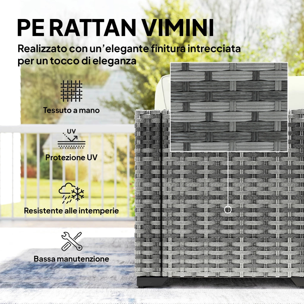 Set 6 Pezzi >Salotto da Giardino con Divano Modulare Tavolino e Cuscini in Rattan e Acciaio Grigio