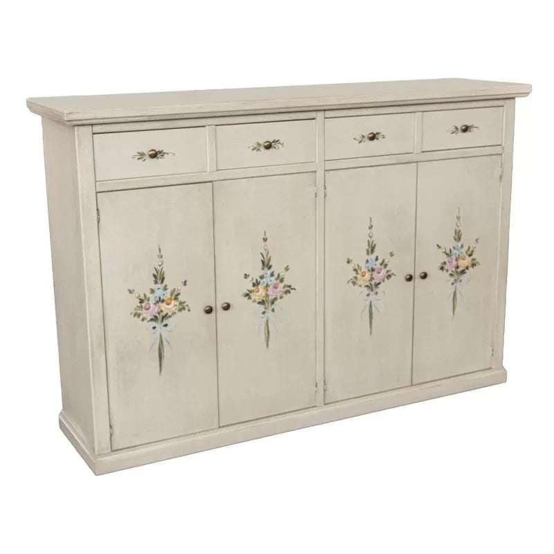 Credenza legno 4 porte 4 cassetti shabby bianco anticato decorato 160x40x110 - Mobili 2G