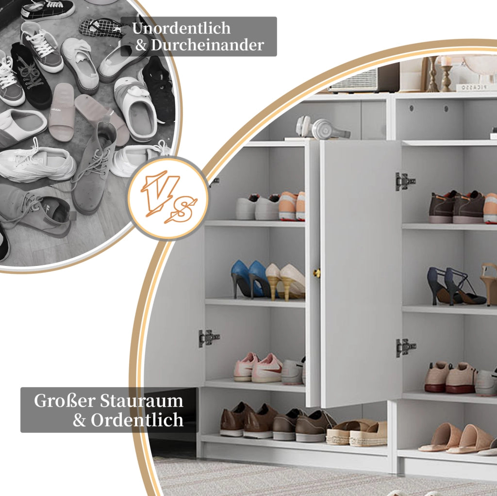 Armadio Scarpe Moderno con Ripiani Regolabili, 2 Porte, Bianco, 73x34x109 cm