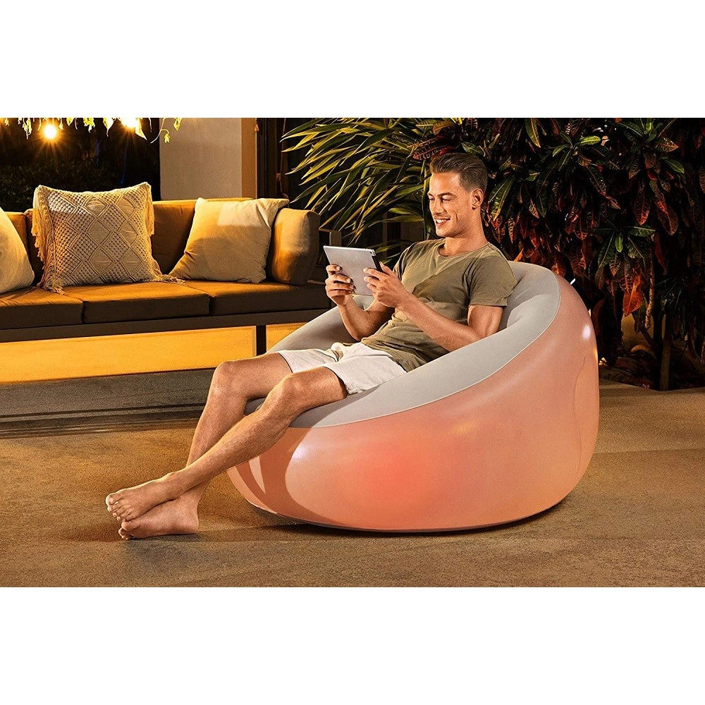 Trade Shop - Pouf Gonfiabile Rotondo Con Luce Led Integrata 102 X 97 X 71 Cm Multicolor 75086 -