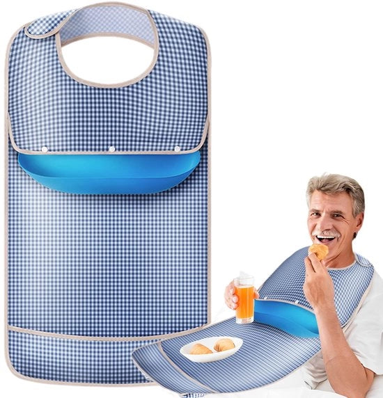 Slabbetje per adulti, slabbetje impermeabile per adulti, slabbetje impermeabile per adulti con coperchio rimovibile, slabbetje per adulti con coperchio rimovibile per cattura saliva, slabbetje per adulti, per anziani e pazienti (rettangolo blu)
