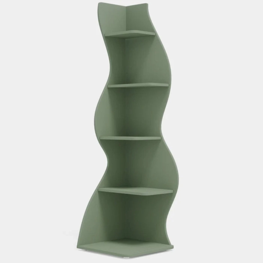 Libreria angolare verde in legno 50x50x182,5 cm, 5 ripiani salvaspazio -