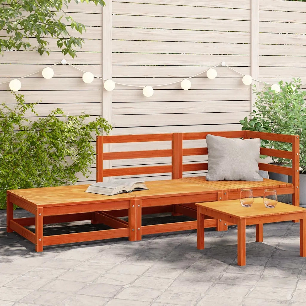 Divano Giardino con Poggiapiedi 2 Posti-Sofa da Giardino-Divanetto da esterno Marrone Cera Legno Pino