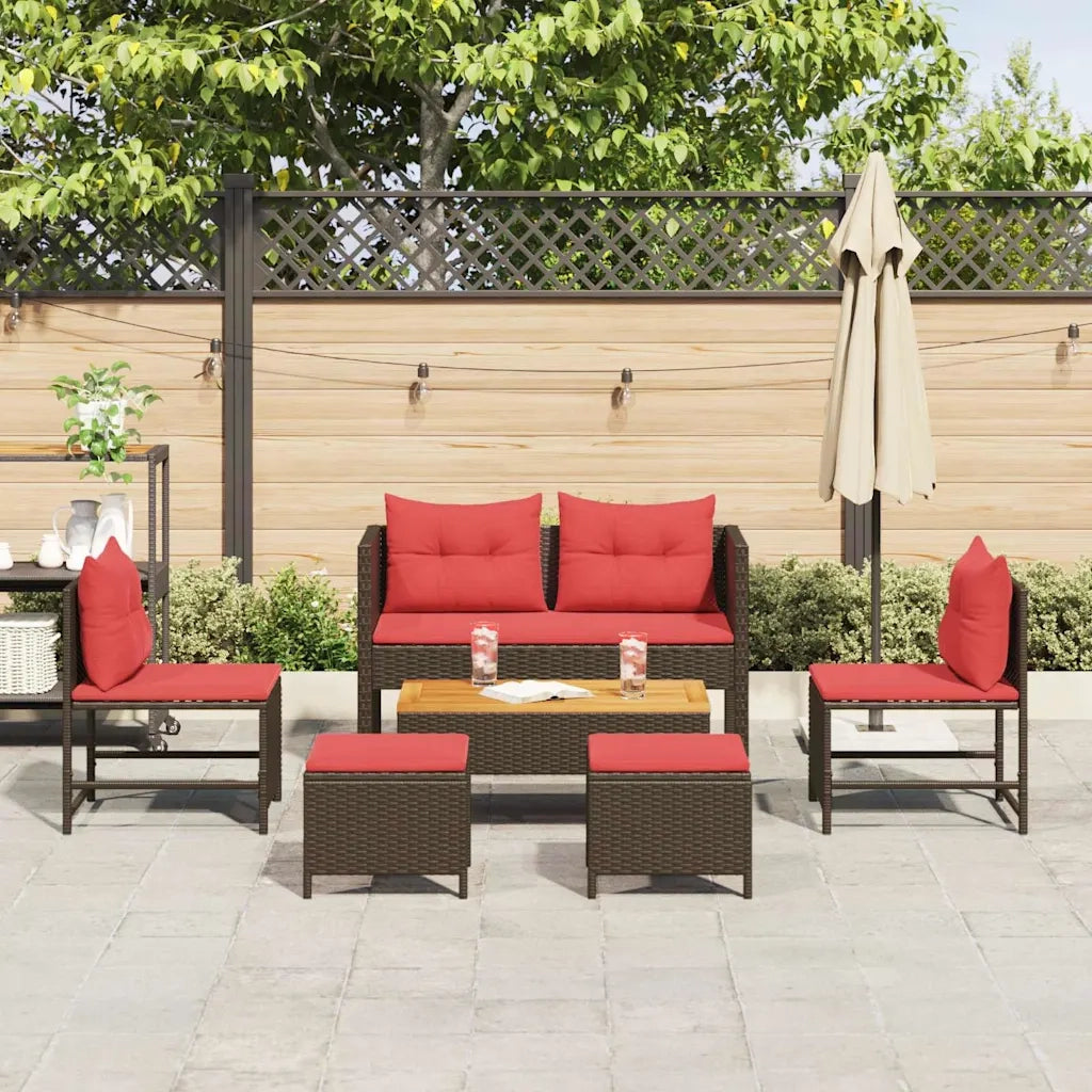 Set Divano da Giardino 6 pcs Marrone e Rosso polyrattan 4104707