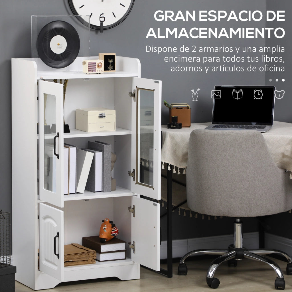 Libreria con ante a vetro scaffale regolabile ¨C zephmum ¨C bianco 60x30x116cm
