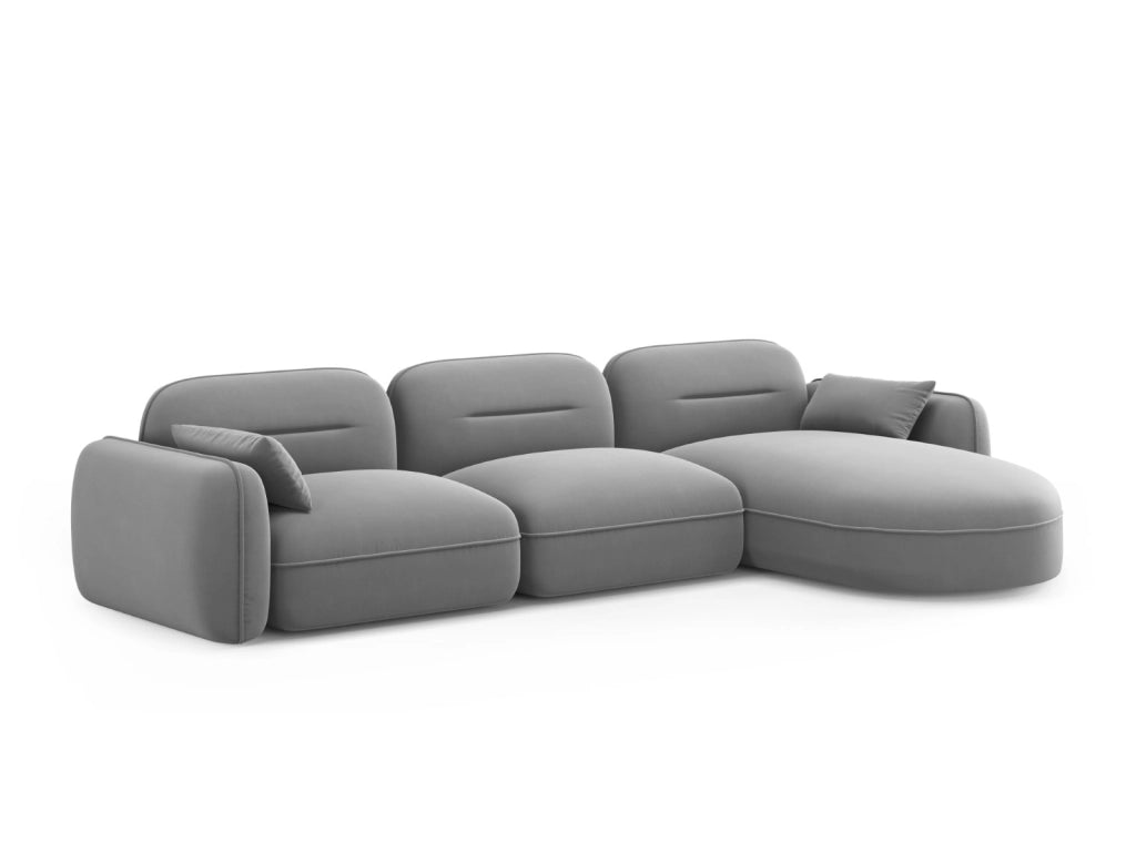Cosmopolitan Design - Divano angolare modulare destro "Sydney" 4 posti in velluto grigio chiaro 