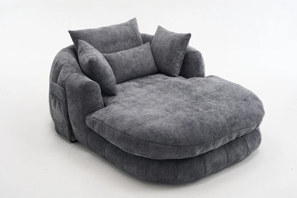 Méridienne in chenille con seduta profonda, cuscini aggiuntivi e senza montaggio, per relax in salotto grigio