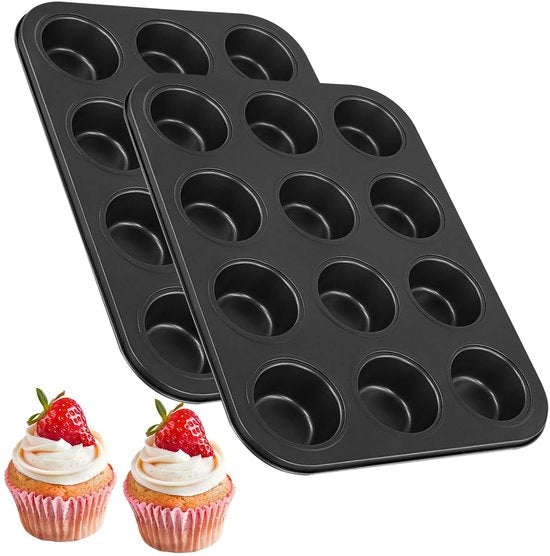 Tin per muffin 12 Cup - Acciaio Inossidabile - Forme da Cucina - Piatto per Muffin - Scatola per Pudding - 34,7 x 26,4 x 3,2 cm - Superficie Antiscivolo - Forma da Cucina