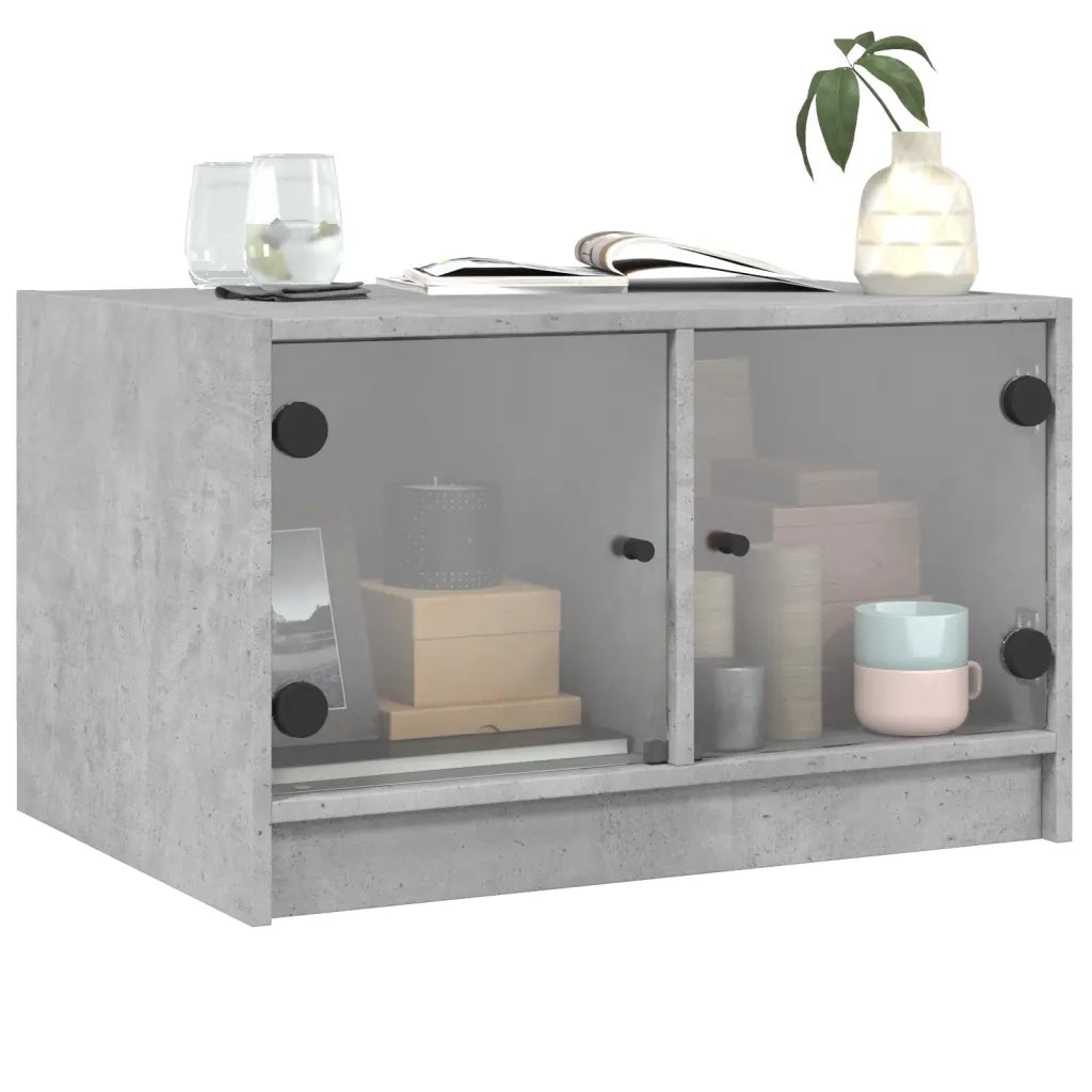 Tavolino da Salotto con Ante in Vetro Grigio Cemento 68x50x42cm 836367