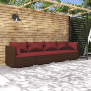 Set Divani da Giardino 4 pz con Cuscini in Polyrattan Marrone cod mxl 42211